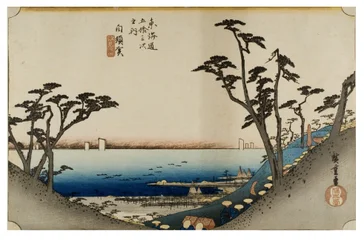 Shirasuka: Vista de Shiomizaka da série As Cinquenta e Três Estações do Tokaido, c.1831-1834 (xilogravura sobre papel)