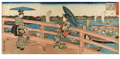 Sunset Glow at Ryogoku Bridge da série Eight Views of Famous Places in Edo, c.1843-1847 (xilogravura sobre papel)