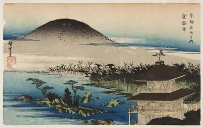O Templo do Pavilhão Dourado (Kinkaku-ji) (impressão em bloco de madeira colorida)