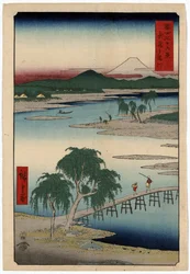 O rio Tamagawa, na província de Musashi, Japão