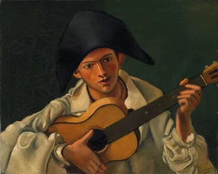 Busto de arlequim com guitarra