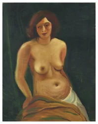 Busto de uma mulher sentada em topless
