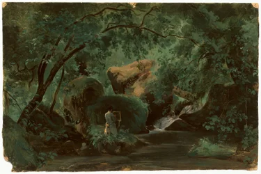 Interior da floresta com um pintor, Civita Castellana