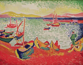 Os barcos no porto de Collioure