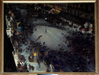 La charge, Boulevard Montmartre Cena de manifestações em Paris. Pintura de André Devambez (1867-1944) 1901 Sol. 1,27 x 1,62 m. Paris, Musee d