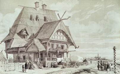 Hotéis e casas de hóspedes, ilustração de &39;pitoresca viagem à Rússia&39;, 1839