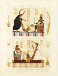 Pinturas de dois harpistas na tumba do faraó Ramsés III no vale dos reis. Do D