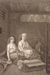 Os dançarinos públicos, do volume II trajes e retratos de &39;Descrição do Egito&39;, gravada por Jean Baptiste Massard, pub. sob as ordens de Napoleão, 1822