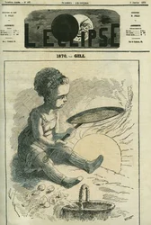 1870, cozinha social: uma menina cozinha um crepe em um fogão aquecido pelo sol. Capa em "L