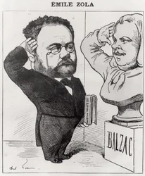 Caricatura de Emile Zola (1840-1902) Saudando um Busto de Honoré de Balzac (1799-1850) 1878