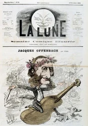 Desenho animado por Jacques Offenbach (1819 - 1880), montado num violino - por Gill em "La Lune" de 11/04/1866