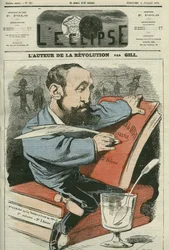 Desenho animado de Jules Claretie (1840-1913), romancista, dramaturgo e crítico francês. Capa em "L