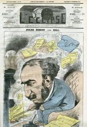 Desenho animado por Jules Simon (1814-1896), político, historiador de filosofia, filósofo, ensaísta francês. Capa em "L