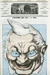 Desenho animado de "o homem que ri", Adolphe Thiers (1797-1877), político francês. Capa em "L