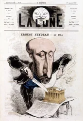 Um desenho animado sobre Ernest Feydeau (1821 - 1873) de Gill - em "La Lune".