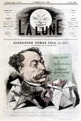Desenho cómico sobre Alexandre Dumas Fils de Gill. Capa "La Lune" de 24/03/1867.