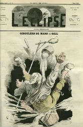 Giboulees de mars, ilustração de um homem caindo em um balde. Capa em "L