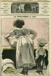 Ilustração de uma padaria. Capa em "L