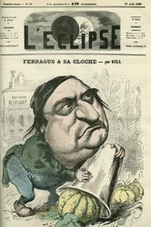 Louis Ulbach dit Ferragus (1822-1889), editor-chefe do jornal "La Cloche", escritor e jornalista francês. Capa em "L