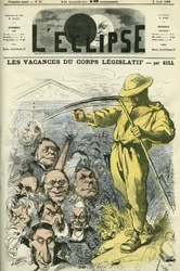 Durante as férias do Corpo Legislativo, os deputados da Assembleia Nacional deixam o Palais Bourbon. Capa de «L