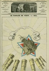 Passagem de Vénus (a República) antes do sol (a Monarquia) em 1874. Capa em "L