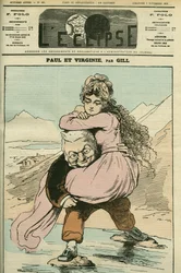 Retrato de Adolphe Thiers (1797-1877), historiador e político francês, representado em "Paul et Virginie" (a República). Capa em "L