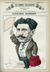 Retrato de Alphonse Humbert, um político francês e comunal, foi enviado ao Toulon Bagne em 1872 e ao Noumea Bagne antes de ser amnistiado em 1879. Desenho animado de Gill, Paris.