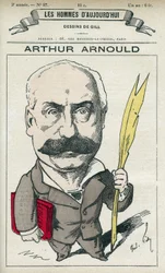 Retrato de Arthur Arnould (1833-1895), jornalista e político francês, ele participou ativamente da Comuna de Paris. Desenho animado de Gill, Paris.