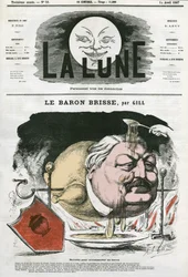 Retrato do Barão Brisse (1813-1876), jornalista gastronómico francês. Cartoon de Gill, em "The Moon", 14 de abril