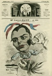 Retrato de Celestine Galli-Marie (Galli Marie) (1840-1905), cantora francesa para a Opera-Comique. Desenho animado de Gill, em "La Lune", 1 de dezembro