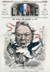 Retrato de Charles Paul de Kock (1793-1871), romancista popular francês. Cartoon de Gill, em "The Moon", 18 de agosto