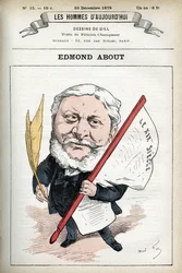 Retrato de Edmond About (1828-1885), romancista, dramaturgo e crítico de arte francês. Desenho animado de Gill, Paris.