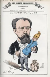 Retrato de Edmond Henri Turquet (1836-1914), um político francês, foi deputado da Aisne de 1871 a 1889. Desenho animado de Gill, Paris.
