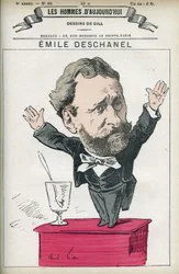 Retrato de Emile Deschanel (1819-1904), escritor e político francês e pai de Paul Deschanel (1855-1922), Presidente da República Francesa em 1920. Desenho animado de Gill, Paris.