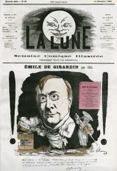 Retrato de Emile de Girardin (1806-1881), jornalista francês. Cartoon de Gill, em "A Lua", 11 de novembro