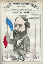 Retrato de Francois Allain-Targe Allain Targe (1832-1902), advogado, magistrado, jornalista e político francês, foi Ministro do Interior e Ministro das Finanças no gabinete de Gambetta. Desenho animado de Gill, Paris.