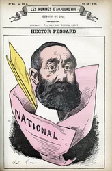 Retrato de Hector Pessard, jornalista francês e proprietário do jornal "Le National". Desenho animado de Gill, em "Les Homme d