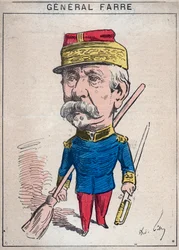 Retrato de Jean Joseph Frederic Albert Farre (1816-1887), um soldado francês, foi nomeado general em 1870 e ministro da guerra - desenho animado por André Gill em "Les Hommes d