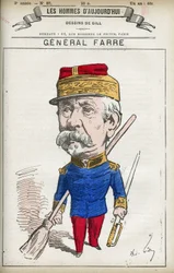 Retrato de Jean Joseph Frederic Albert Farre (1816-1887), um soldado francês, foi nomeado general em 1870 e ministro da guerra. Desenho animado por Gill, Paris.