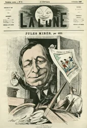 Retrato de Jules Mires (1809-1871), industrial francês. Cartoon de Gill, em "The Moon", 6 de outubro