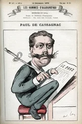 Retrato de Paul Granier de Cassagnac (1842-1902), jornalista político francês. Desenho animado de Gill, Paris.