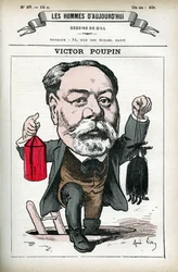 Retrato de Victor Poupin (1838-1906), político francês. Cartoon de Gill, em "Les Homme d