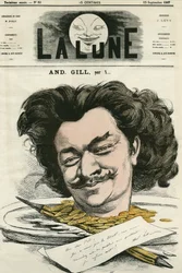 Auto-retrato de Louis-Alexandre Gosset de Guines dit Andre Gill (1840-1885), cartunista e cartoonista francês. Desenho animado de Gill, em "The Moon", 15 de setembro