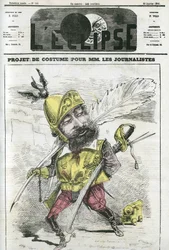 Projecto de fato para jornalistas cavalheiros, de guarda e protegidos por uma armadura. Capa em "L