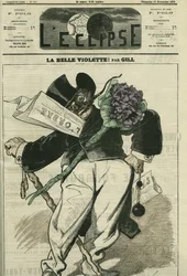 A bela violeta, uma ilustração de um bonapartista apoiante, com o jornal "L