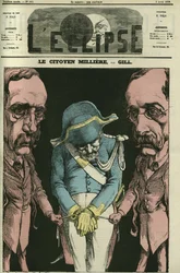 O cidadão Milliere em referência a Alexandre Dumas, Gill o representa com suas mãos. Capa em "L