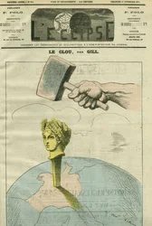 O prego, um desenho animado sobre a República ilustrando uma citação de Alexandre Dumas Fils: "As opiniões são como pregos. Quanto mais se bate nelas, mais se bate nelas". Capa em "L