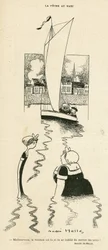Ilustração de André Helle (1875-1945) em Le Rire, 03/09/10 - La peche au Mari - Lazer, Amor, Marítimo Marinha Marítima, Obeite, Iatismo