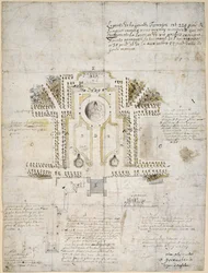 Design para paisagismo do jardim e parque na Casa da Rainha, Greenwich, 1662 (caneta, tinta e lavagem)