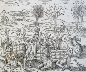 Mercadores árabes na Síria, gravura da Cosmologia Universal, de Andre Thevet (1504-1592)